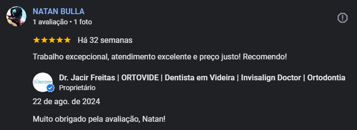 Avaliação de Natan Bulla no Google